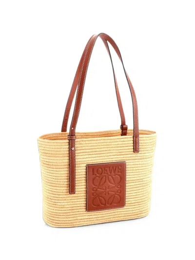 Pre-owned Loewe Square Basket Woven Raffia Small Tote Bag In Neutrals