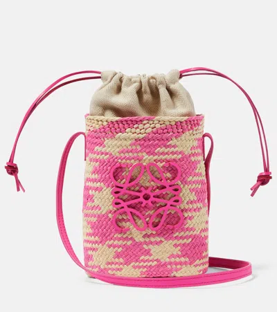 Loewe Square Mini Raffia Crossbody Bag In Pink