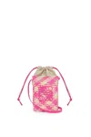 Loewe X Paula's Ibiza Iraca Pocket In Checkered Iraca Palm With Leather Strap In Natfuchsia