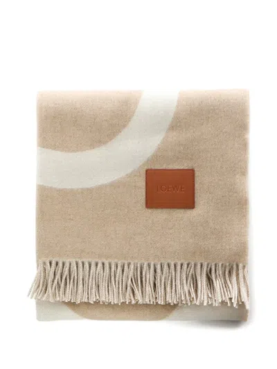 Loewe Square-shape Fringed Blanket In Neutral