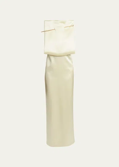LOEWE SQUARE TOP SATIN GOWN WITH METAL PIN