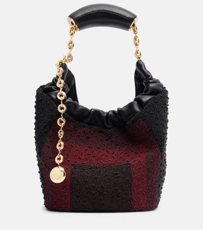 Loewe Squeeze Mini Beaded Leather Tote Bag In Black