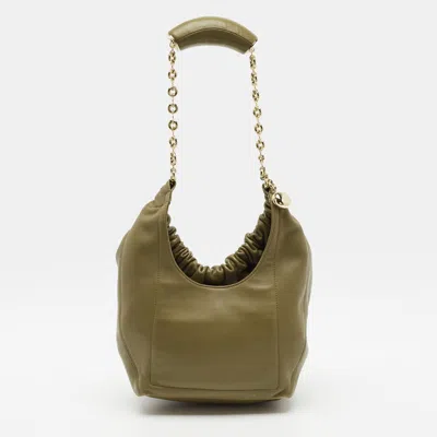 Pre-owned Loewe Squeeze Small Olive Green Leather Shoulder Bag