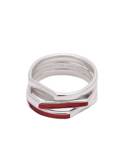 Loewe Stacked Ring In Sterling Silver And Enamel In Metallic