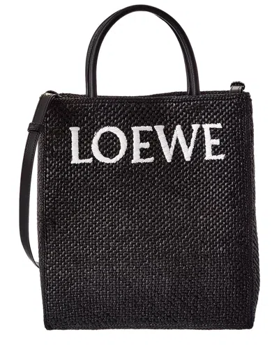 Loewe Standard A4 Raffia & Leather Tote In Black