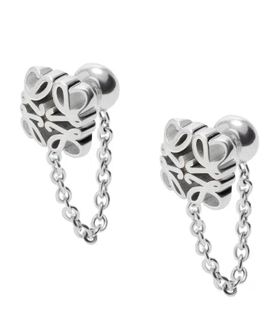 Loewe Sterling Silver Bombé Anagram Chain Stud Earrings In Metallic