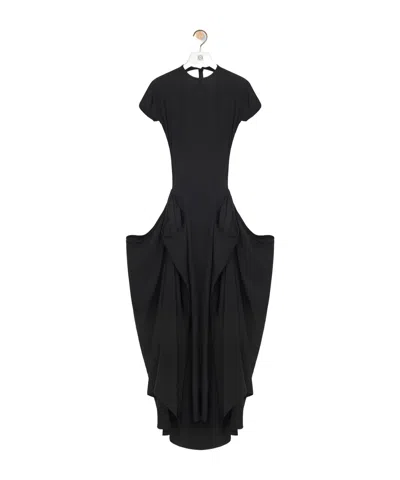 Loewe Stitched Pleated Pendant Dress In Black