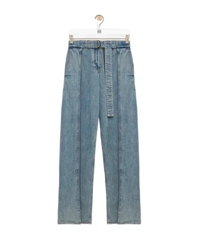 Loewe Straight-leg Belted Jeans In Blue