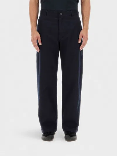 Loewe Straight-leg Twill Trousers With Embroidered Logo In Black