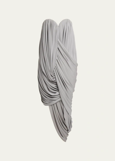 Loewe Strapless Draped Bustier Asymmetric Midi Dress In Dark Grey