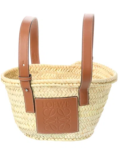 Loewe Straw & Leather Basket Tote In Brown