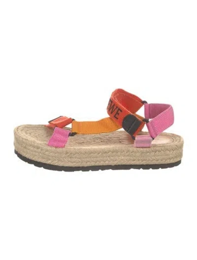 Pre-owned Loewe Straw Colorblock Pattern Espadrilles In Orange