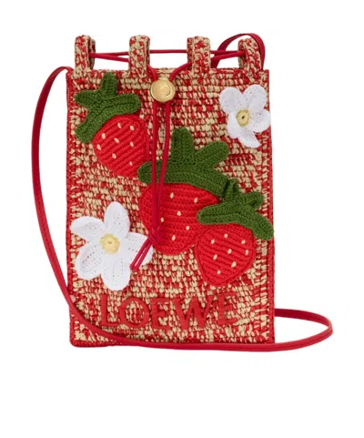 Loewe Straw Handbag In Red