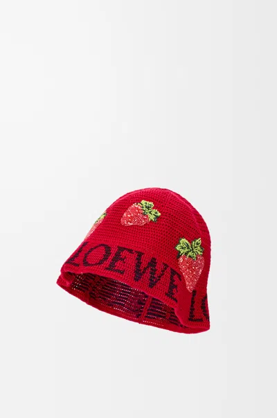 Loewe Strawberry Bucket Hat In Cotton Size:s For Woman In Red