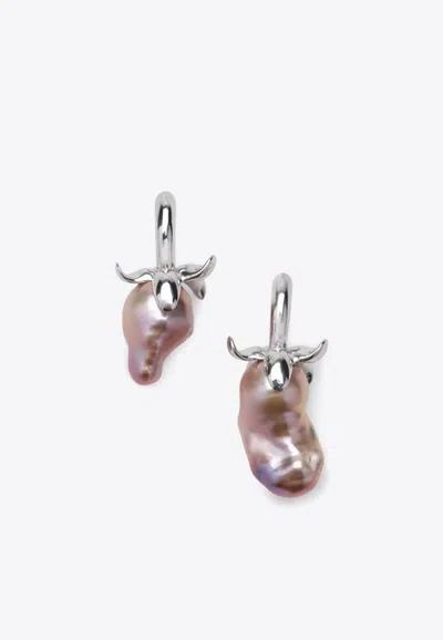 Loewe Strawberry-motif Pearl Earrings In Silver
