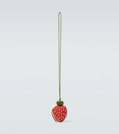 Loewe Strawberry Raffia Coin Purse With Strap In Red