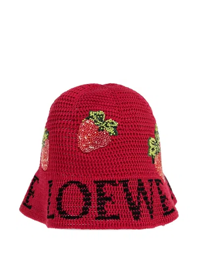 Loewe Strawberry-embelishmet Bucket Hat In Red