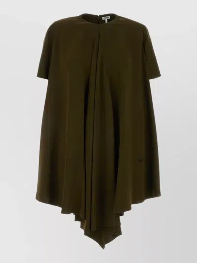 Loewe Stretch Cady Mini Dress Short Sleeves Asymmetric Hem In Green
