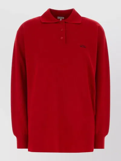 Loewe Stretch Cashmere Blend Long Sleeve Polo Shirt In Red