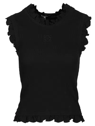 Loewe Ruffled Cotton-blend Tank Top In Black