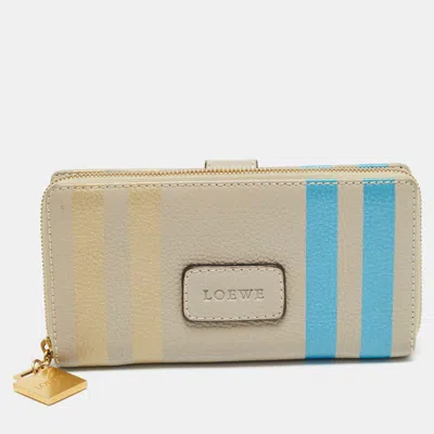 Pre-owned Loewe Stripe Beige Leather Zip Continental Wallet In Sand