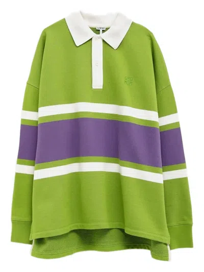Loewe Stripe-panel Rugby Shirt In Green