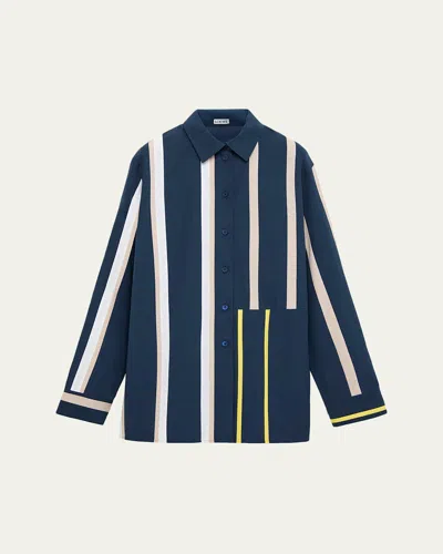 Loewe Stripe Paneled Button-down Shirt In Blue