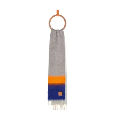Loewe Stripe-pattern Brushed Scarf In Gray