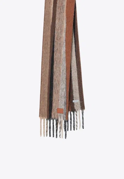 Loewe Stripe Ribbed Scarf In Brown