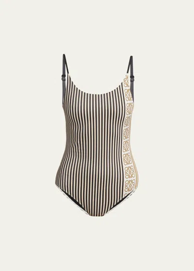 LOEWE STRIPED ANAGRAM BACKLESS ONE PIECE SWIMSUIT