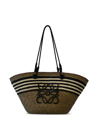 Loewe Striped Anagram Basket Bag In Brown