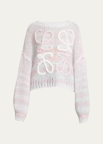 Loewe Striped Anagram Knit Sweater In White Pink