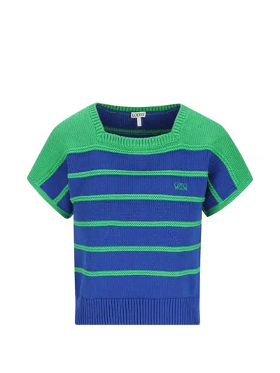 Loewe Striped Anagram-embroidered Sweater In Blue