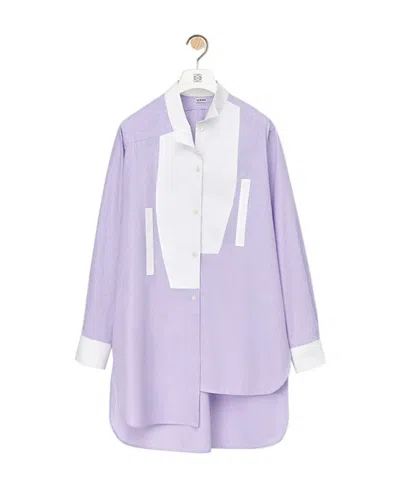 Loewe Striped Asymmetric Shirt In Striped Cotton Poplin In Purple