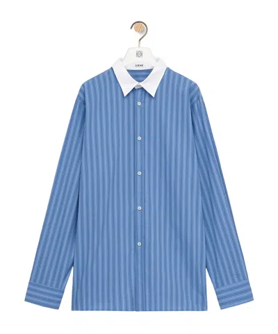Loewe Striped Contrasting-collar Shirt In Blue