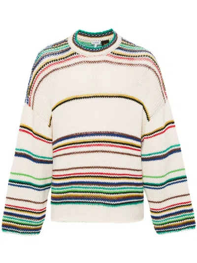 Loewe Paula's Ibiza Striped Cotton-blend Sweater In Beige