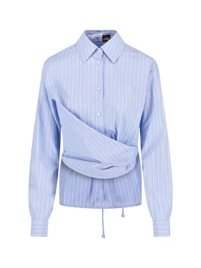 Loewe Striped Cotton Poplin Shirt In Blue
