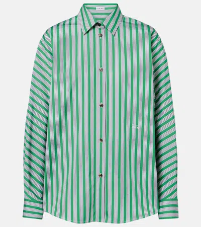 Loewe Striped Cotton Poplin Shirt In Green