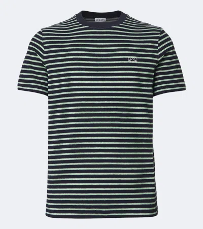 Loewe Mens Logo-embroidered Striped Cotton-terry T-shirt Navy Blue Green Xl In Multi