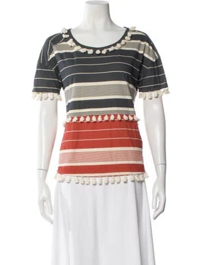 Pre-owned Loewe Striped Crew Neck T-shirt In White