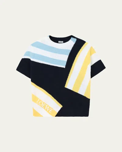 Loewe Striped Fuzzy Knit Short-sleeve Sweater In Multi