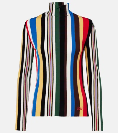 Loewe Striped Ribbed-knit Half-zip Turtleneck Top In Multi