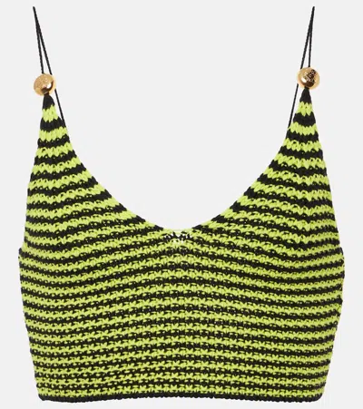 Loewe Striped Knitted Cotton-blend Crop Top In Yellow