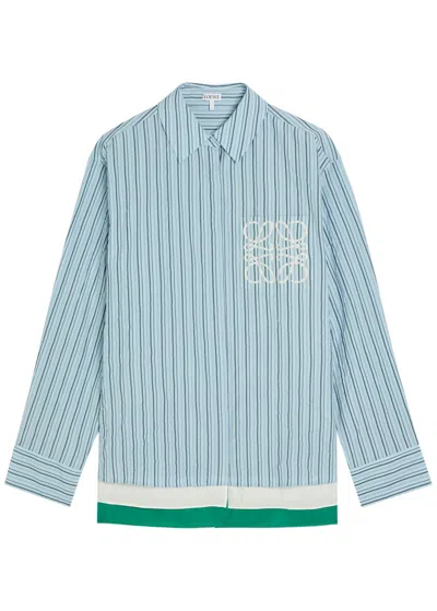 Loewe Striped Logo Cotton-blend Shirt In Blue