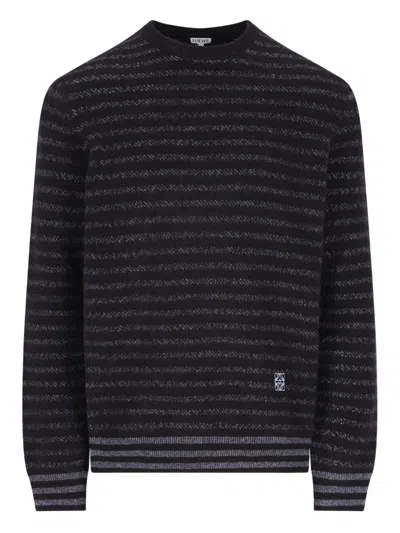 Loewe Striped Logo-embroidered Sweater In Black