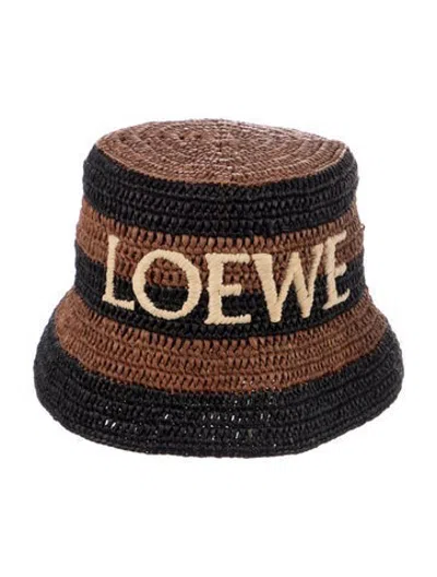 Pre-owned Loewe Striped Logo Straw Bucket Hat In Neutrals