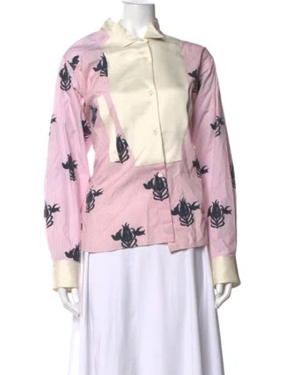 Pre-owned Loewe Striped Long Sleeve Blouse In Blue/pink