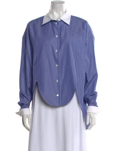 Pre-owned Loewe Striped Long Sleeve Button-up Top In Blue