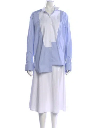 Pre-owned Loewe Striped Long Sleeve Button-up Top In Blue