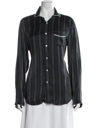 Pre-owned Loewe Striped Long Sleeve Button-up Top In Green